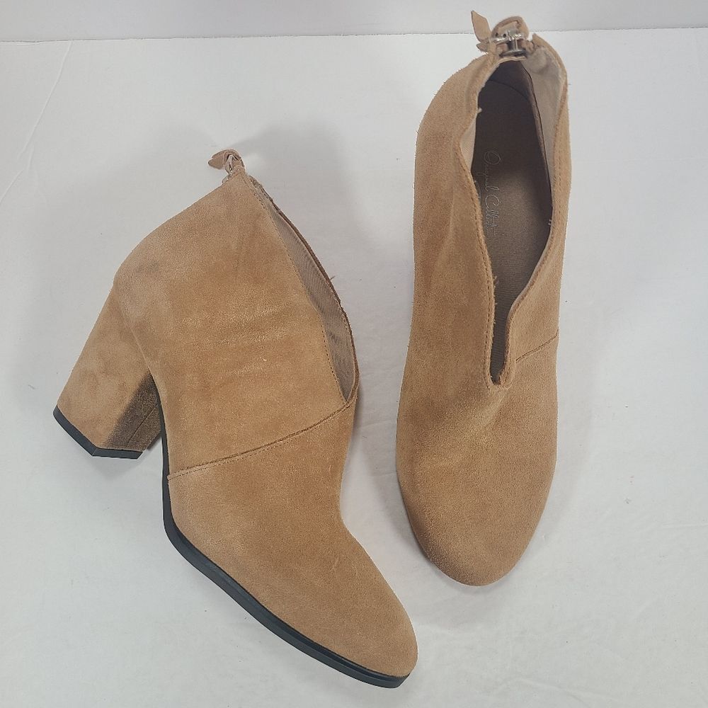 Dr. Scholl's All Good Almond Toe Tan Suede Leather Booties Women Size 8M